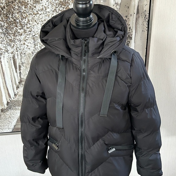 Saint + Sinner Womens Black Maxy Hooded Puffer Jacket - Size Small - Picture 2 of 8